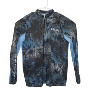 HUK Fishing 1/4 Zip Pullover Shirt Blue Camo Long Sleeve Kryptek‎ Neptune Mens M